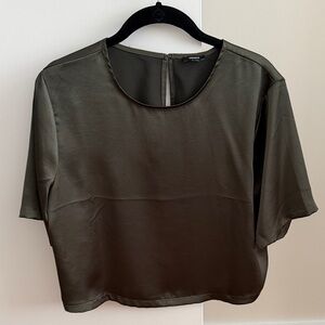 Express Olive Green Satin Short Sleeve Top
